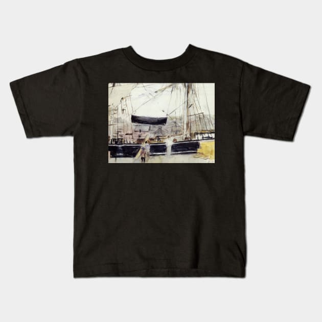 boat on the quay 1875 - Berthe Morisot Kids T-Shirt by Kollagio